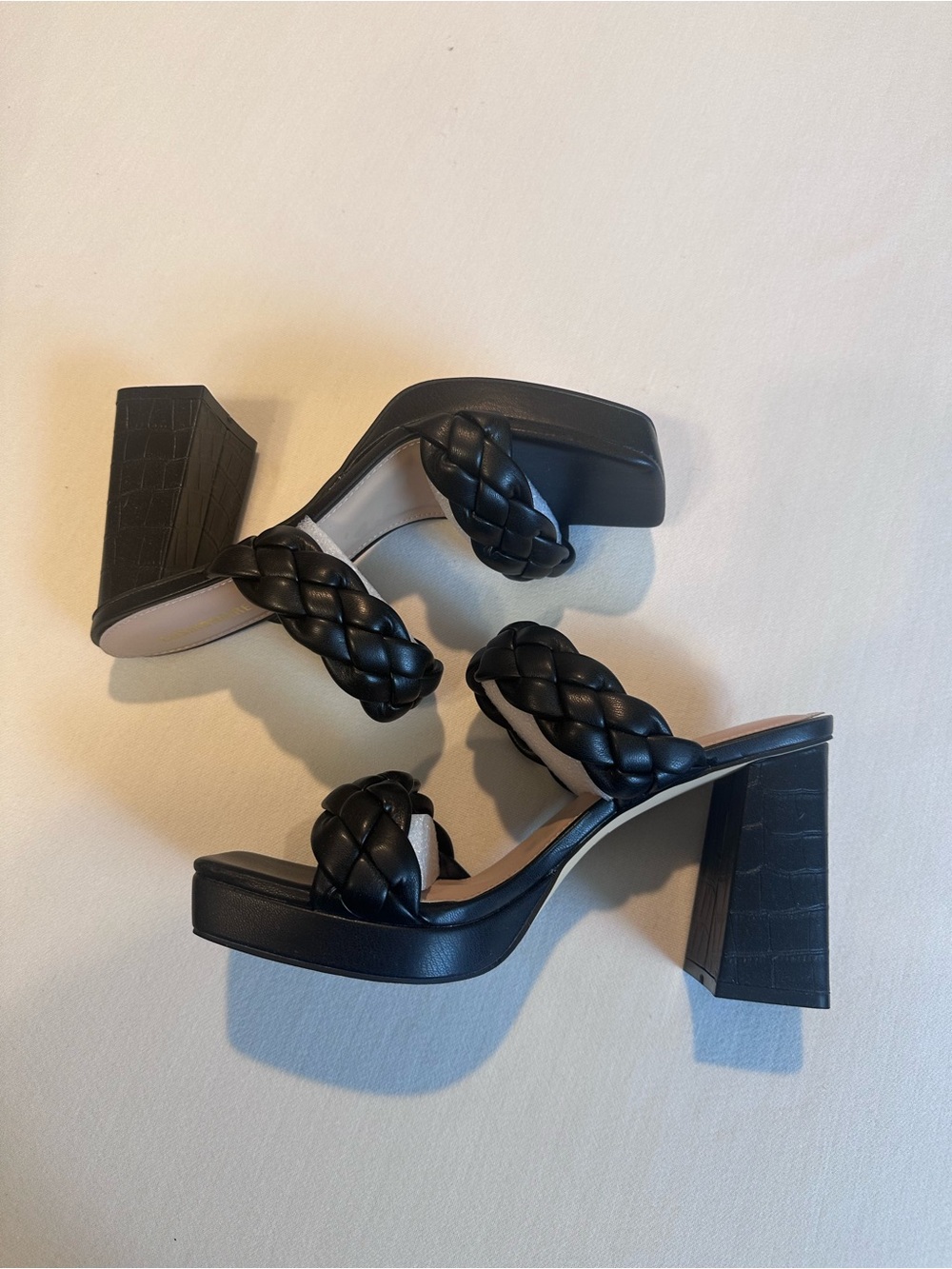 Cushionaire Braided Double-Strap Black Platform Heeled Sandals - Women NWT